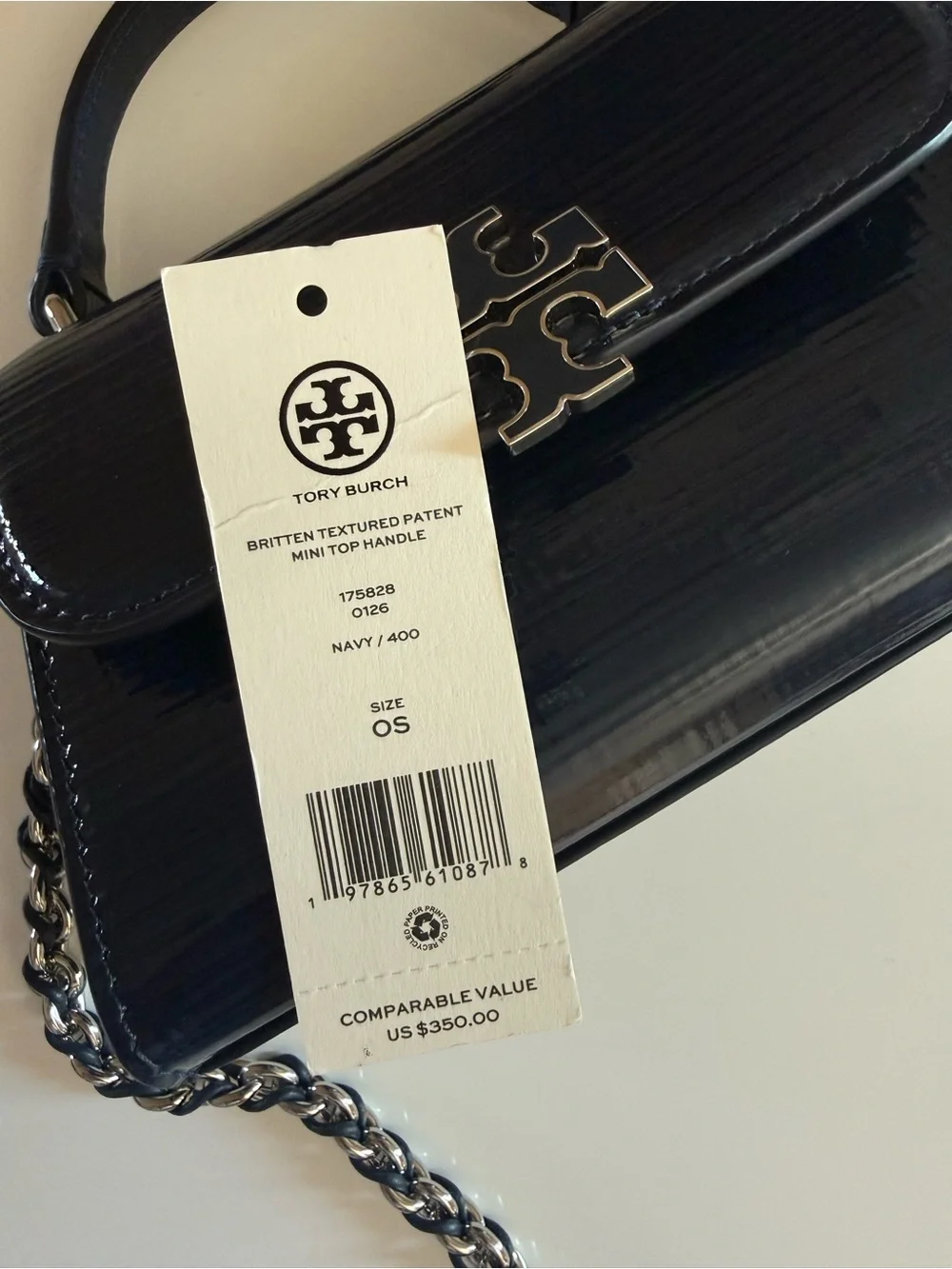 NWT , TORY BURCH BRITTEN TEXTURED PATENT MINI TOP HANDLE CROSSBODY